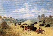 George Catlin Comanche Indians Chasing Buffalo with Lances and Bows Sweden oil painting artist